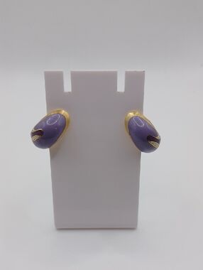 Taiwan Purple and Gold Tone Enamel Clip-On Earrings